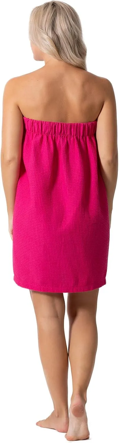 Turkish Linen Womens Waffle Spa Body Wrap with Adjustable Closure