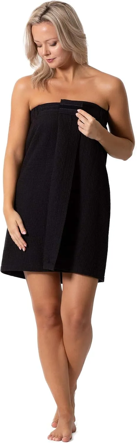 Turkish Linen Womens Waffle Spa Body Wrap with Adjustable Closure