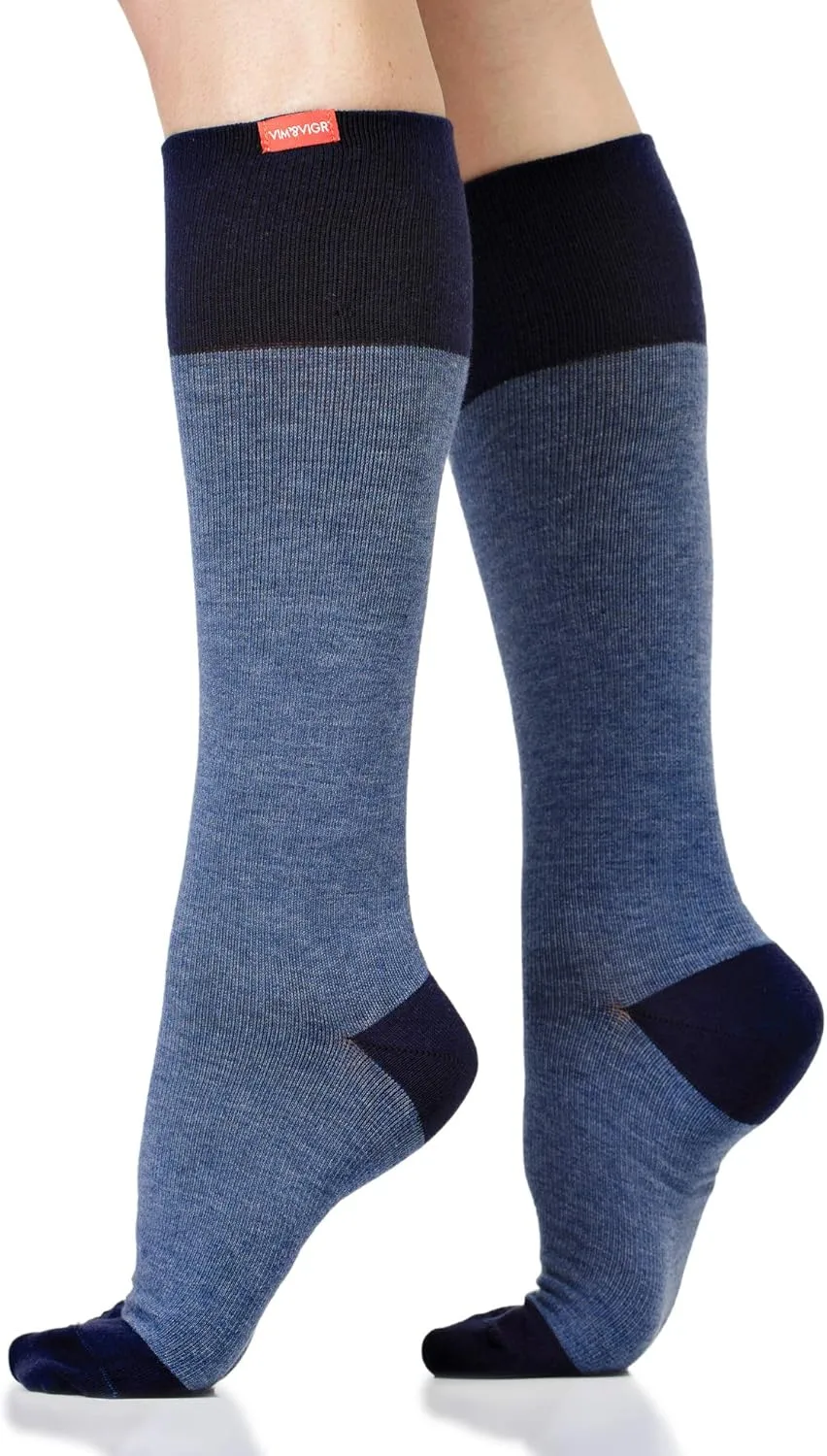 VIM & VIGR Cotton 15-20 mmHg Graduated Compression Socks for Women & Men (Heathered Navy, Small/Medium (1))