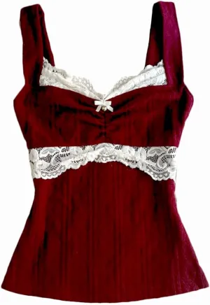 Women Y2K Vintage Lace Trim Cami Top 2000s Aesthetic Slim Fit Milkmaid Vest Cottage Crop Tank Top Coquette Clothes