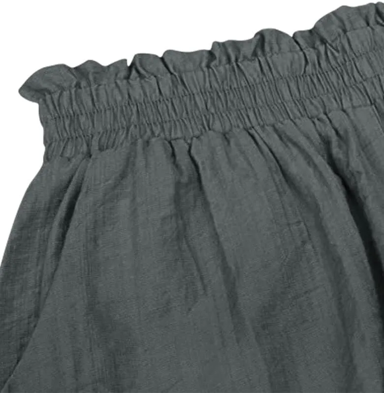 Women's Casual Elastic Waist Yoga Lounge Shorts - Comfy Stretch Lace Trim Summer Beach Linen Ruffle Shorts