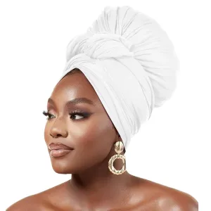 WOVOWOVO Head Wraps for Black Women Stretch Head Scarf Long African Hair Wraps, White